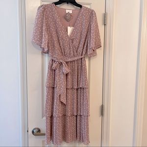 Mauve feather tiered dress NWT